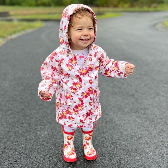 Pluie Pluie Toddler Red Flower Raincoat With Liner Size 1-2 - Picture 3 of 6